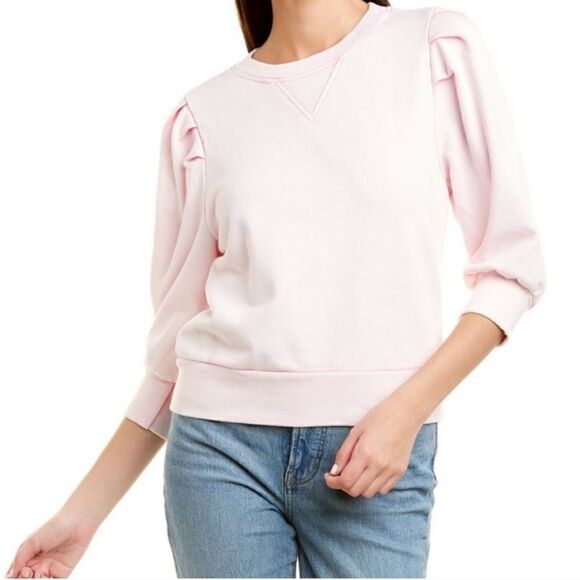 FATE Sweatshirt Faded Blue Denim with Gathered Puff Sleeves Sz Small - Picture 3 of 3